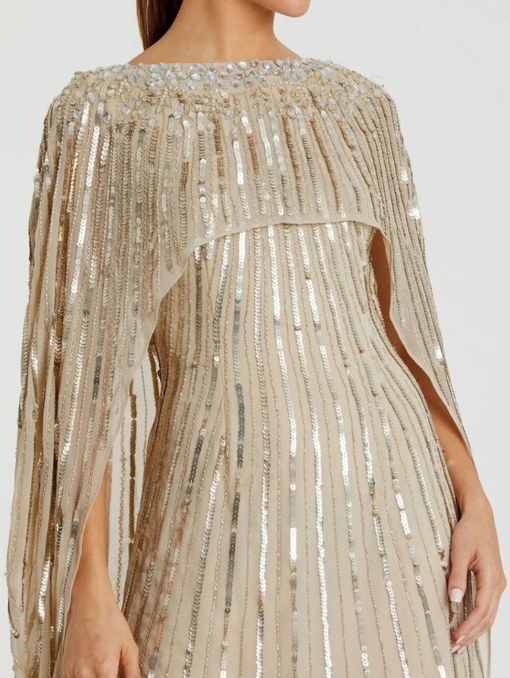 NWT MAC DUGGAL | $798 Embellished Column Cape Gown - Picture 2 of 3